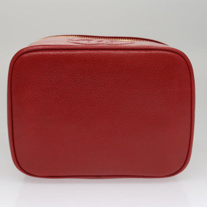 CHANEL Vanity COCO Mark Cosmetic Pouch Caviar Skin Red Gold CC yk16676A