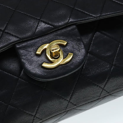 CHANEL Matelasse 23 Double Flap Chain Bag Lamb Skin Black Gold CC yk16744A