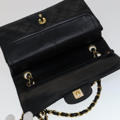 CHANEL Matelasse 23 Double Flap Chain Bag Lamb Skin Black Gold CC yk16744A