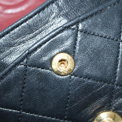 CHANEL Matelasse 23 Double Flap Chain Bag Lamb Skin Black Gold CC yk16744A