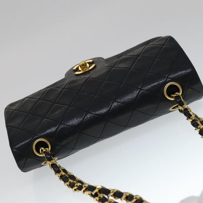 CHANEL Matelasse 23 Double Flap Chain Bag Lamb Skin Black Gold CC yk16744A
