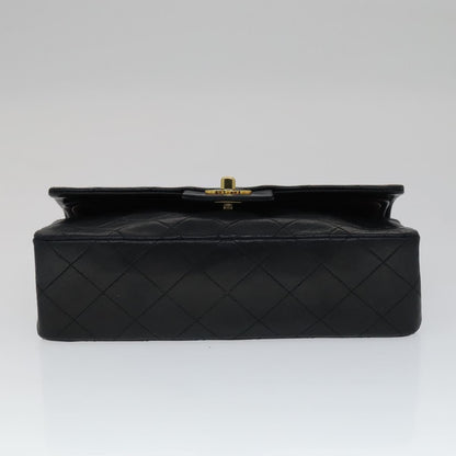 CHANEL Matelasse 23 Double Flap Chain Bag Lamb Skin Black Gold CC yk16744A