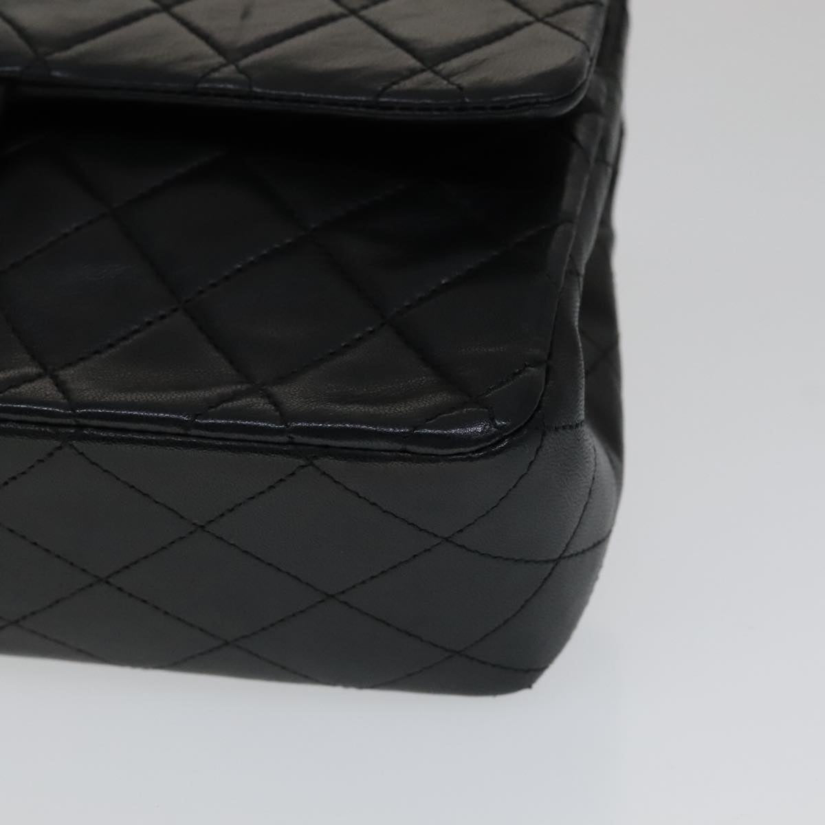 CHANEL Matelasse 25 Double Flap Chain Bag Lamb Skin Black Gold CC yk16757A