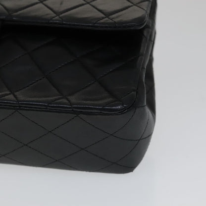 CHANEL Matelasse 25 Double Flap Chain Bag Lamb Skin Black Gold CC yk16757A