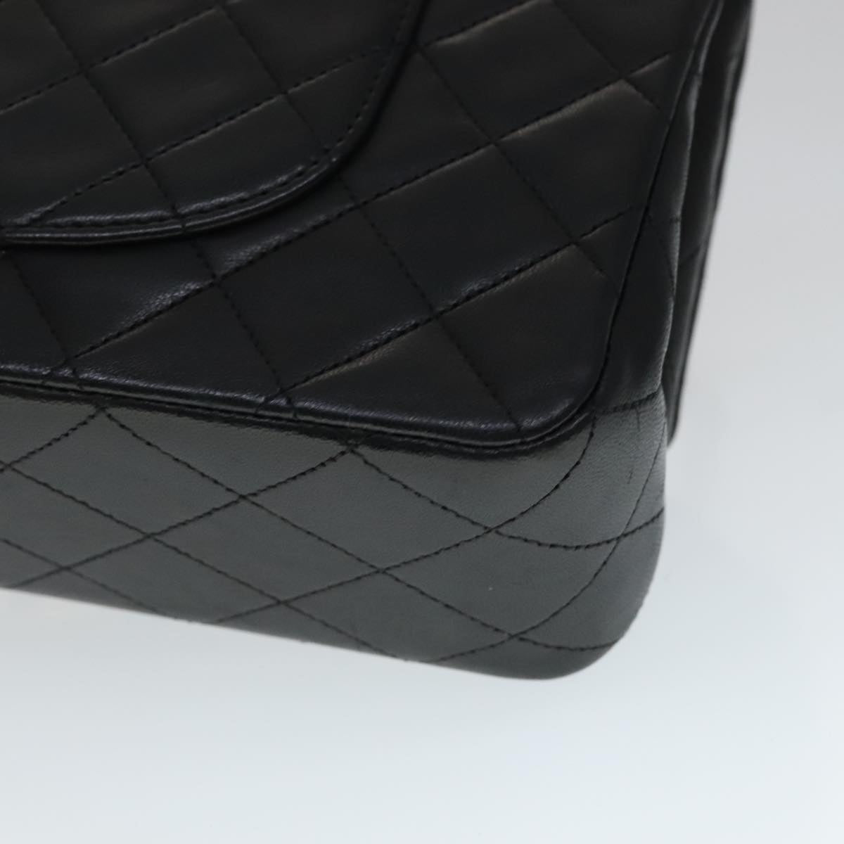 CHANEL Matelasse 25 Double Flap Chain Bag Lamb Skin Black Gold CC yk16757A