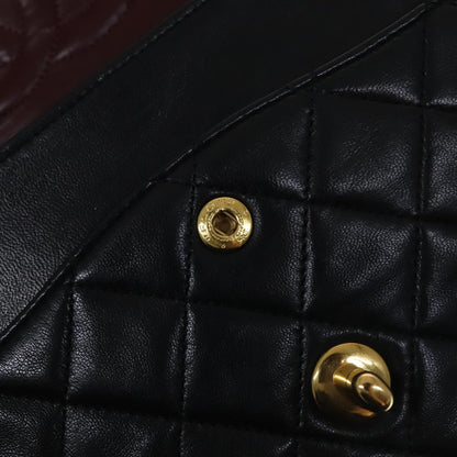 CHANEL Matelasse 25 Double Flap Chain Bag Lamb Skin Black Gold CC yk16757A