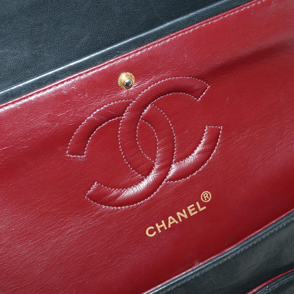 CHANEL Matelasse 25 Double Flap Chain Bag Lamb Skin Black Gold CC yk16757A