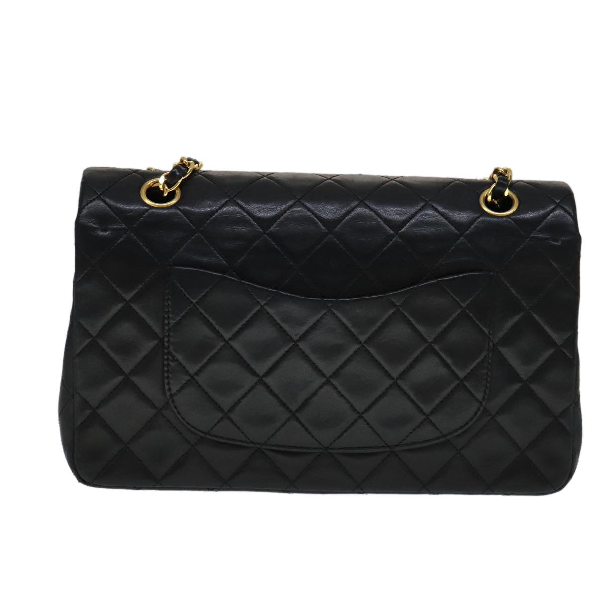 CHANEL Matelasse 25 Double Flap Chain Bag Lamb Skin Black Gold CC yk16757A