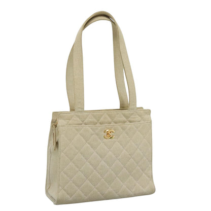CHANEL Matelasse Tote Bag Canvas Beige CC yk16762