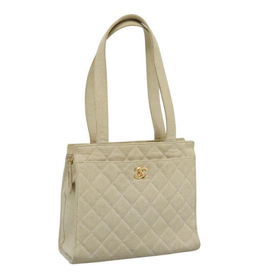 CHANEL Matelasse Tote Bag Canvas Beige CC yk16762