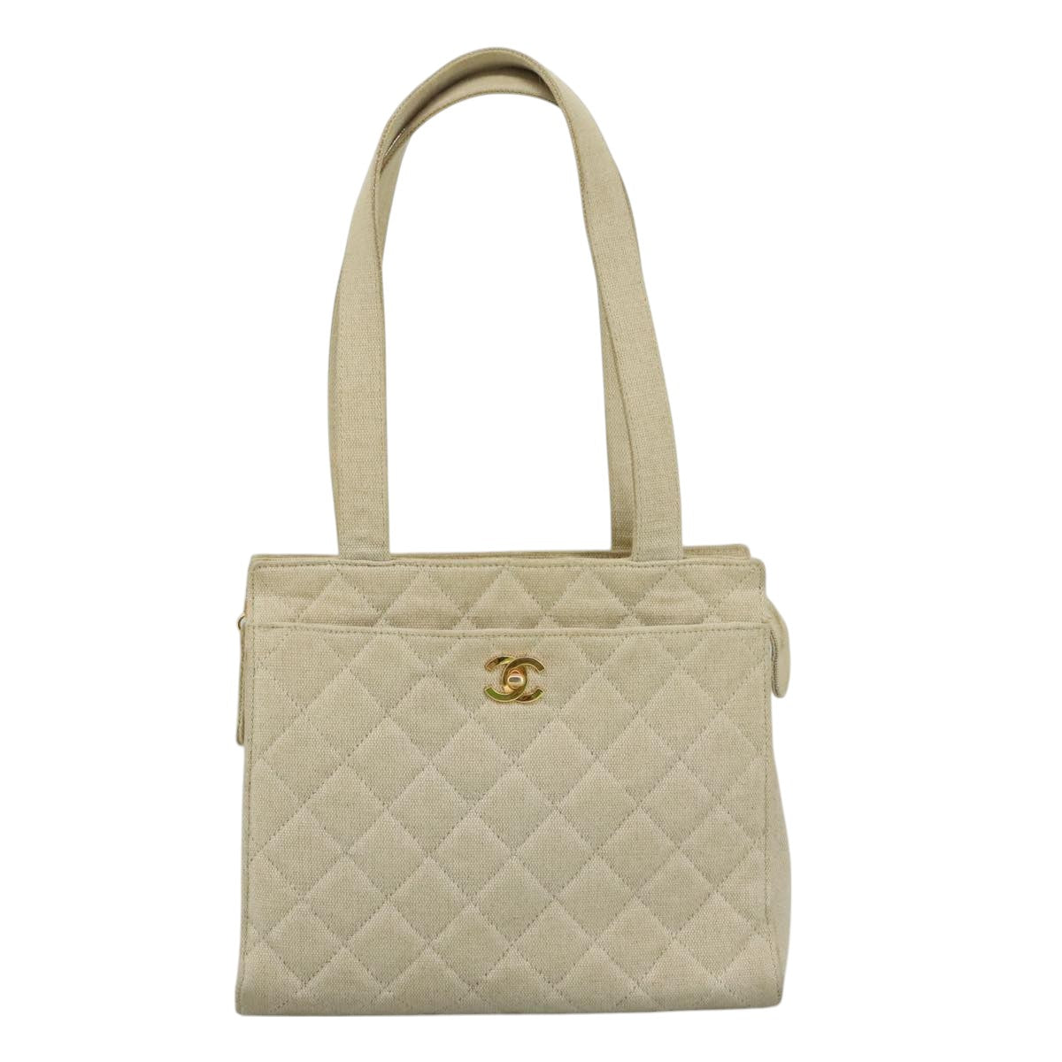 CHANEL Matelasse Tote Bag Canvas Beige CC yk16762