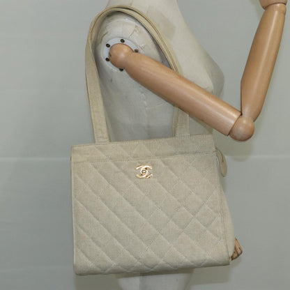 CHANEL Matelasse Tote Bag Canvas Beige CC yk16762