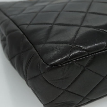 CHANEL Matelasse Chain Tote Bag Lamb Skin Black Gold CC yk16779A