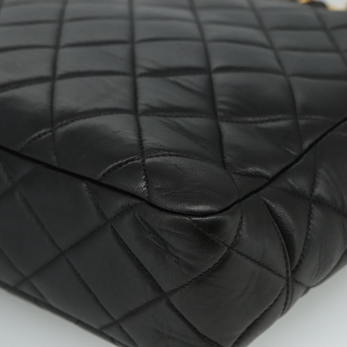CHANEL Matelasse Chain Tote Bag Lamb Skin Black Gold CC yk16779A
