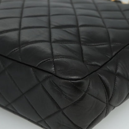 CHANEL Matelasse Chain Tote Bag Lamb Skin Black Gold CC yk16779A