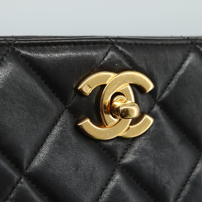 CHANEL Matelasse Chain Tote Bag Lamb Skin Black Gold CC yk16779A