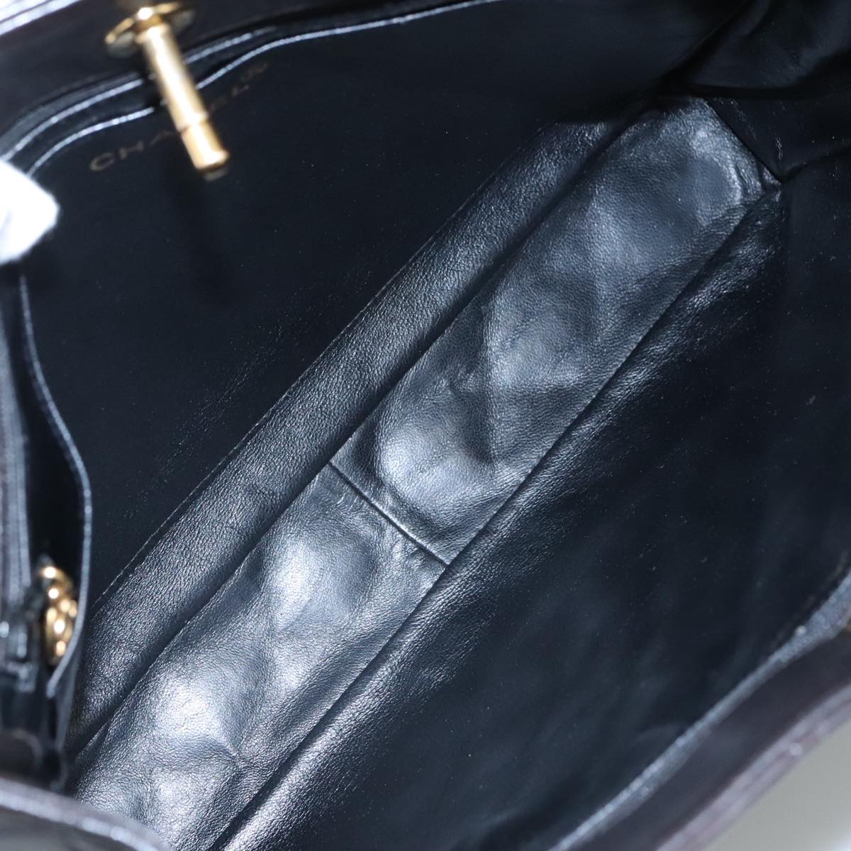 CHANEL Matelasse Chain Tote Bag Lamb Skin Black Gold CC yk16779A