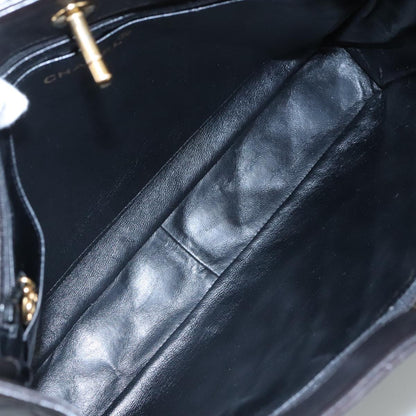 CHANEL Matelasse Chain Tote Bag Lamb Skin Black Gold CC yk16779A