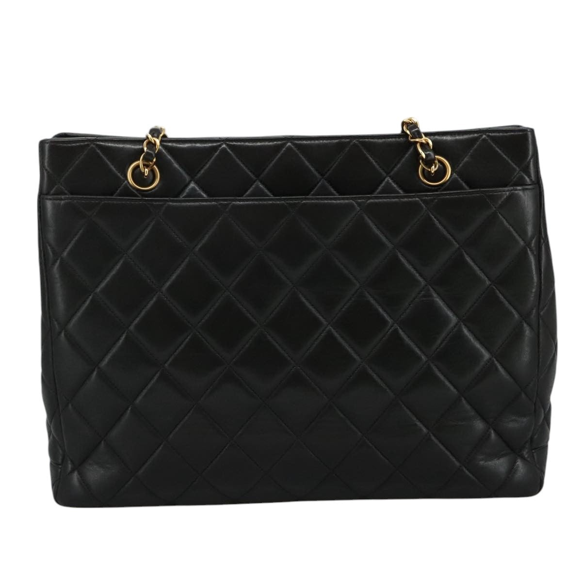 CHANEL Matelasse Chain Tote Bag Lamb Skin Black Gold CC yk16779A