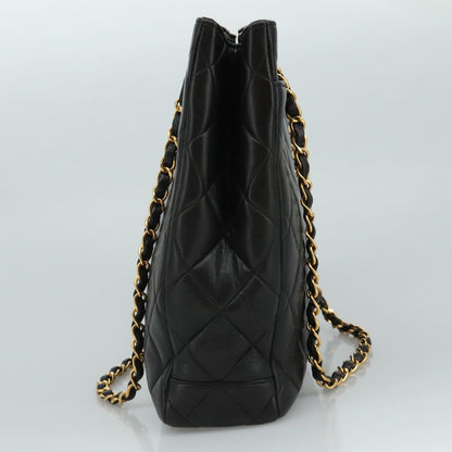 CHANEL Matelasse Chain Tote Bag Lamb Skin Black Gold CC yk16779A