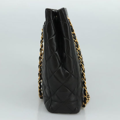 CHANEL Matelasse Chain Tote Bag Lamb Skin Black Gold CC yk16779A