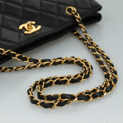 CHANEL Matelasse Chain Tote Bag Lamb Skin Black Gold CC yk16779A