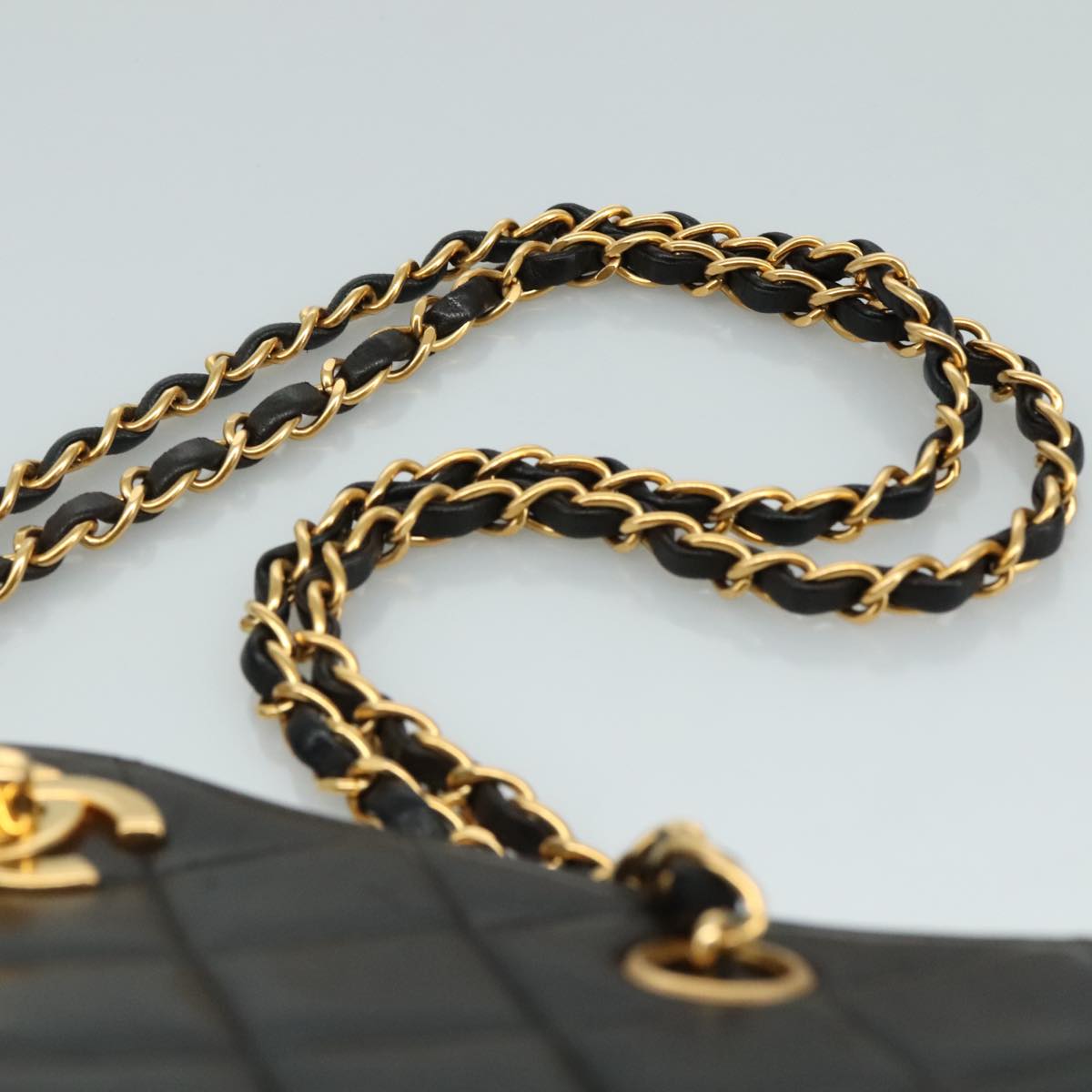 CHANEL Matelasse Chain Tote Bag Lamb Skin Black Gold CC yk16779A
