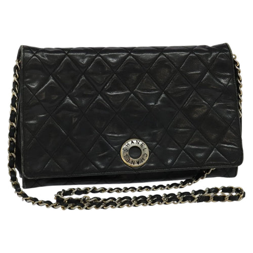 CHANEL Matelasse Chain Shoulder Bag Leather Black CC yk17057