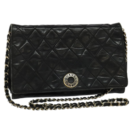 CHANEL Matelasse Chain Shoulder Bag Leather Black CC yk17057