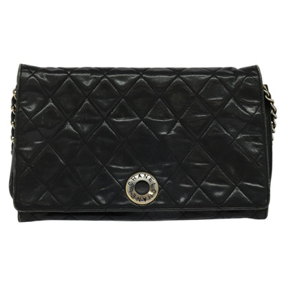 CHANEL Matelasse Chain Shoulder Bag Leather Black CC yk17057