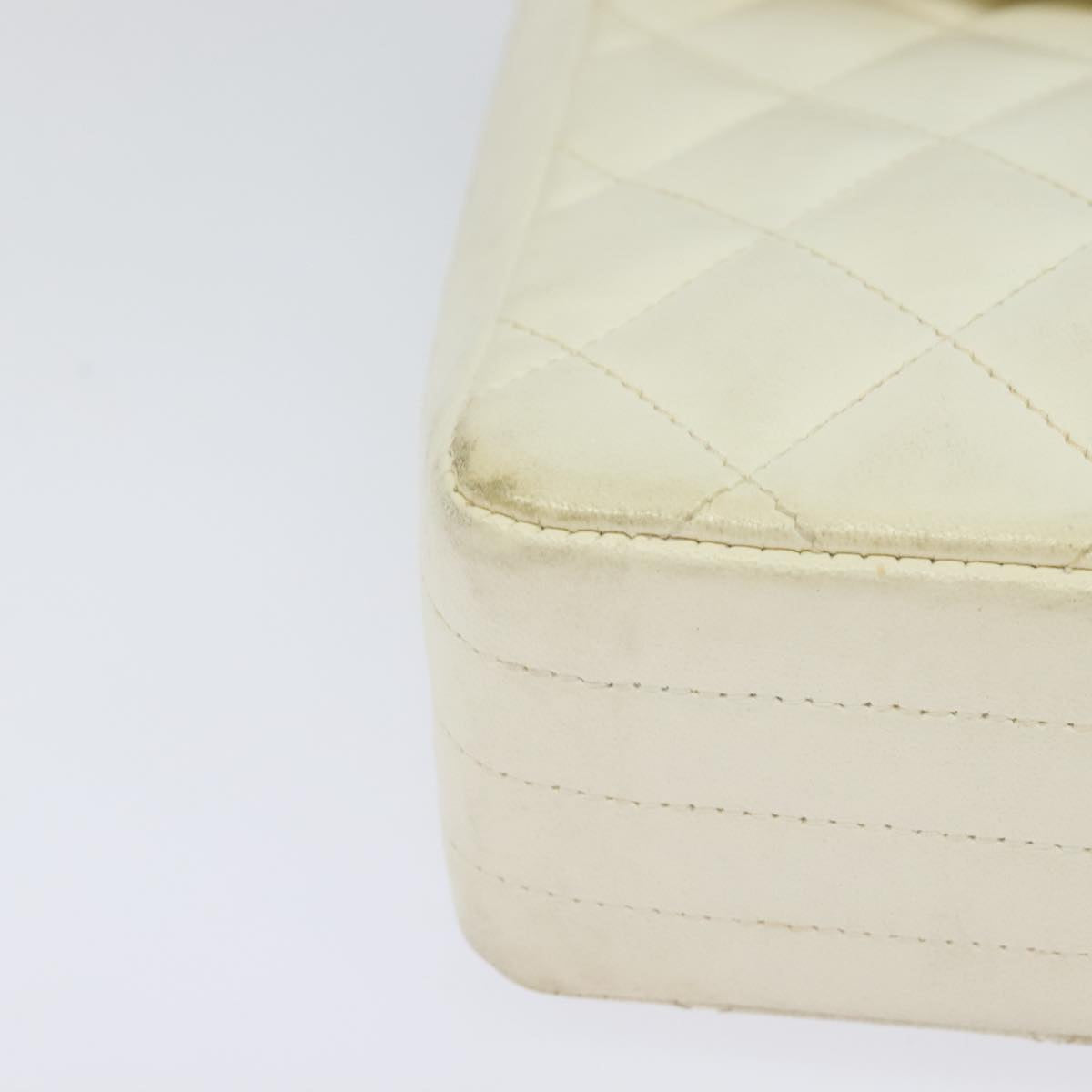 CHANEL Matelasse Chain Shoulder Bag Lamb Skin White Gold CC yk17083