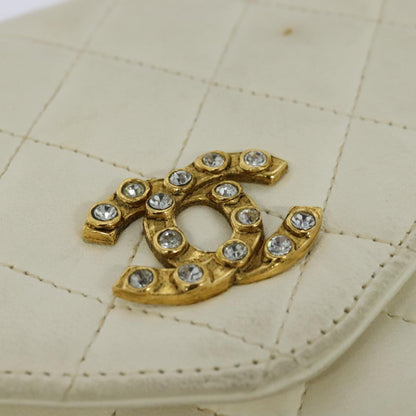CHANEL Matelasse Chain Shoulder Bag Lamb Skin White Gold CC yk17083