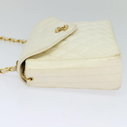 CHANEL Matelasse Chain Shoulder Bag Lamb Skin White Gold CC yk17083