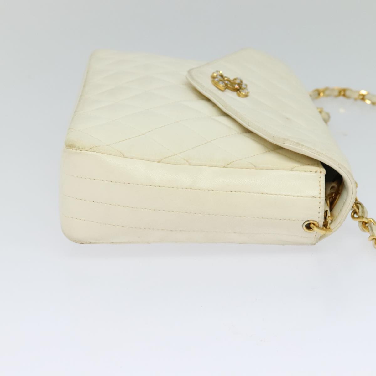 CHANEL Matelasse Chain Shoulder Bag Lamb Skin White Gold CC yk17083