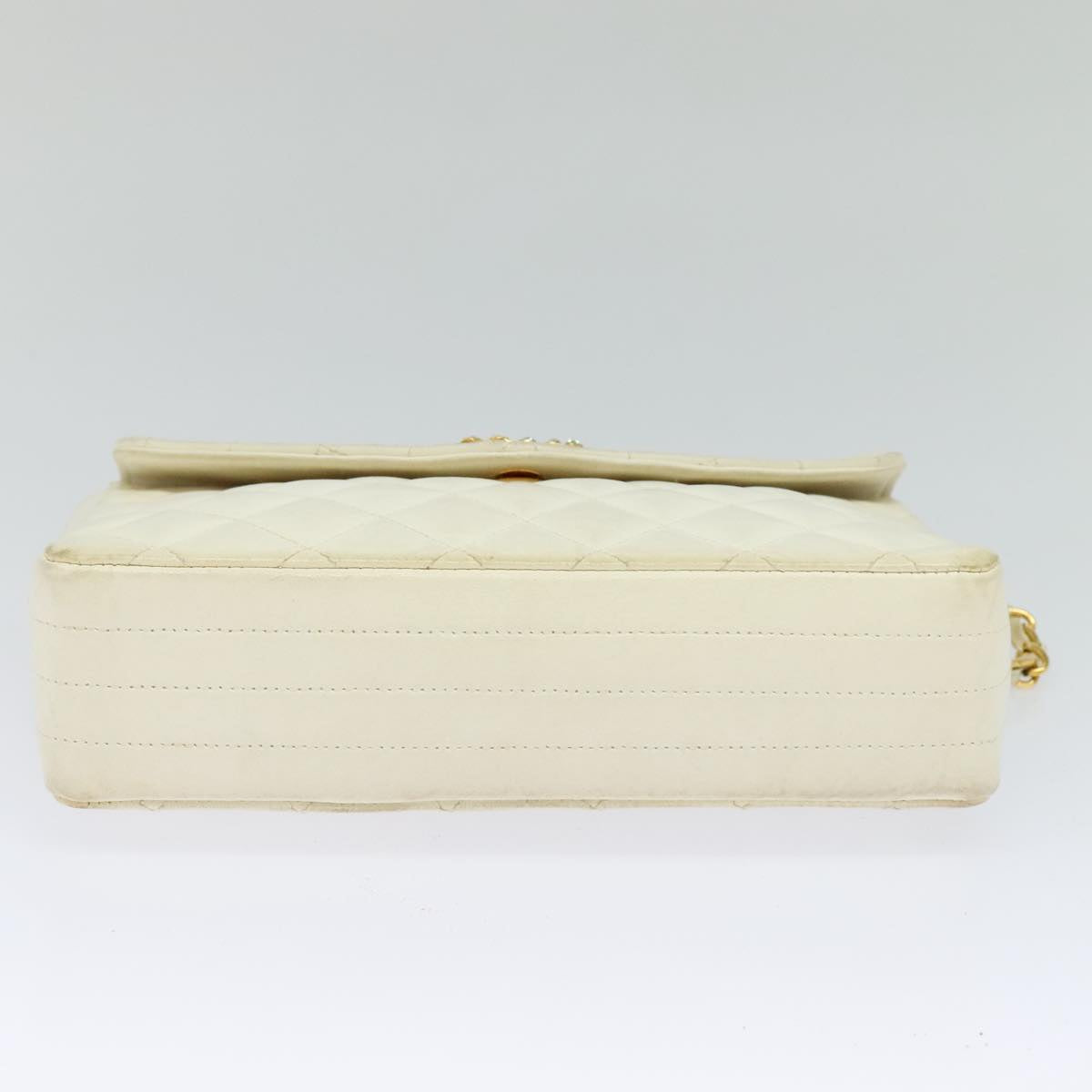 CHANEL Matelasse Chain Shoulder Bag Lamb Skin White Gold CC yk17083