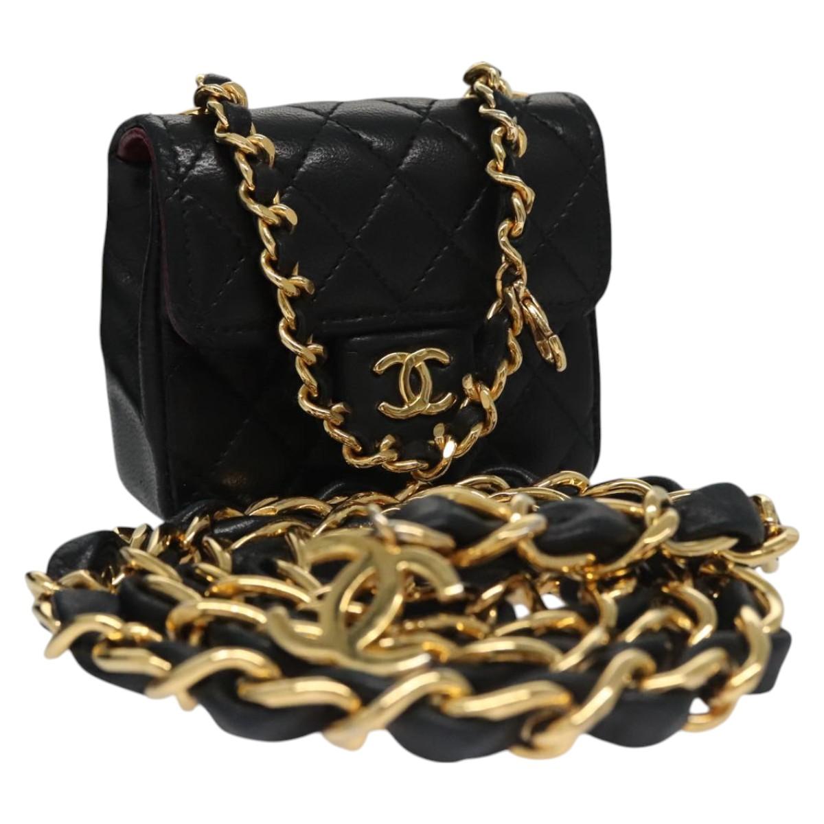 CHANEL Mini Mini Matelasse Chain Pouch Lamb Skin Black Gold CC yk17097A