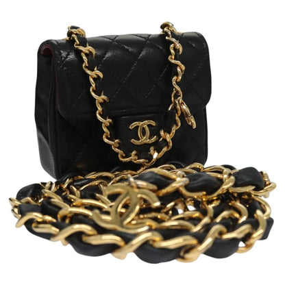 CHANEL Mini Mini Matelasse Chain Pouch Lamb Skin Black Gold CC yk17097A