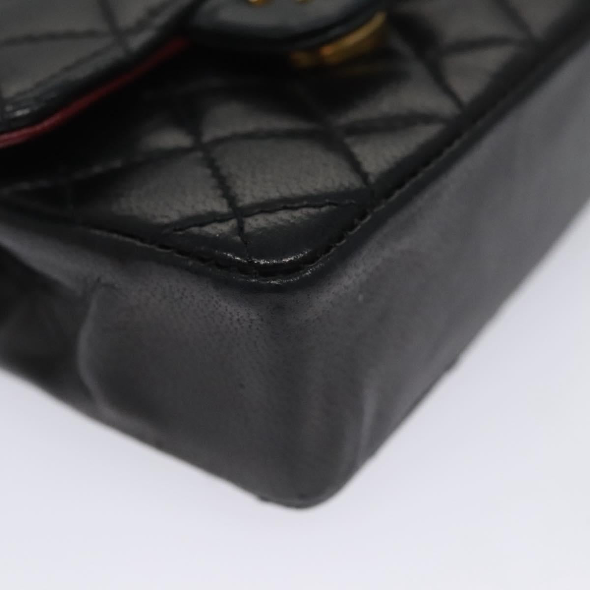 CHANEL Mini Mini Matelasse Chain Pouch Lamb Skin Black Gold CC yk17097A
