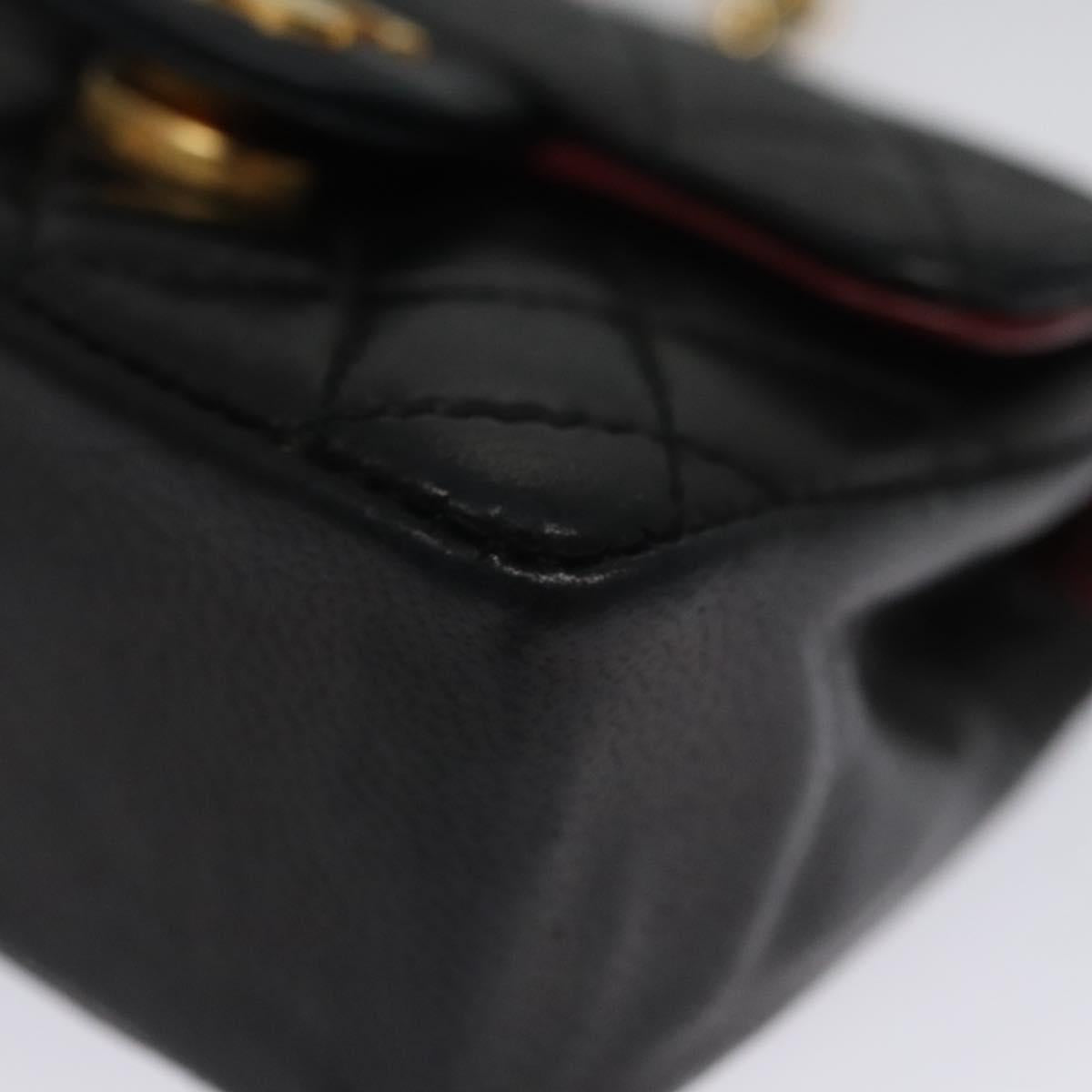 CHANEL Mini Mini Matelasse Chain Pouch Lamb Skin Black Gold CC yk17097A