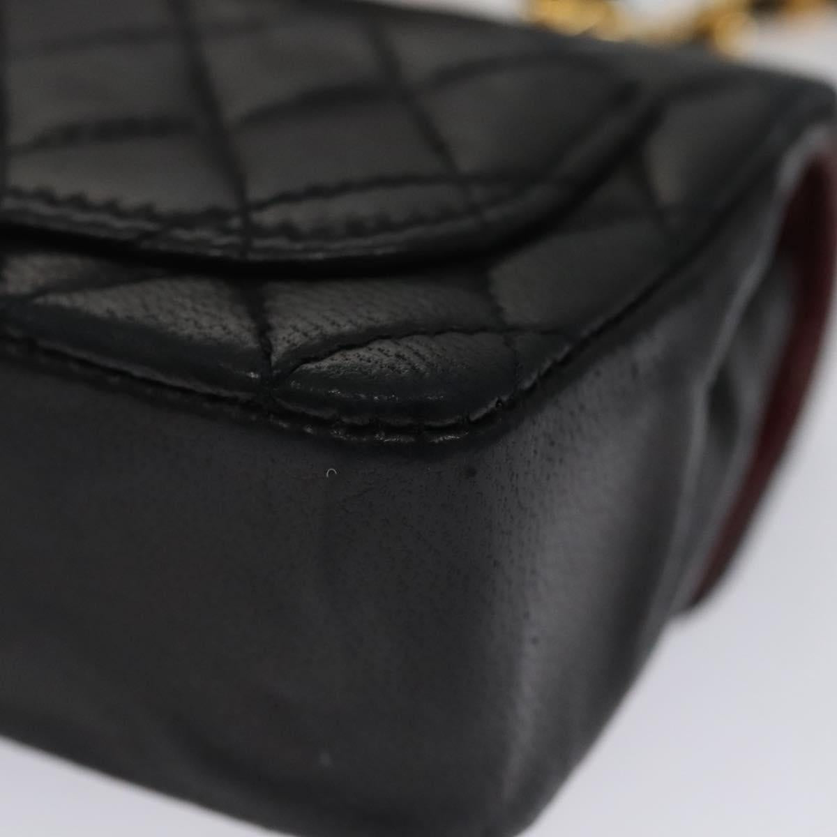 CHANEL Mini Mini Matelasse Chain Pouch Lamb Skin Black Gold CC yk17097A