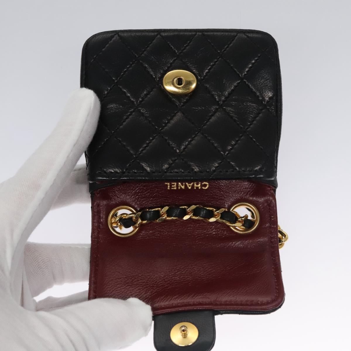 CHANEL Mini Mini Matelasse Chain Pouch Lamb Skin Black Gold CC yk17097A
