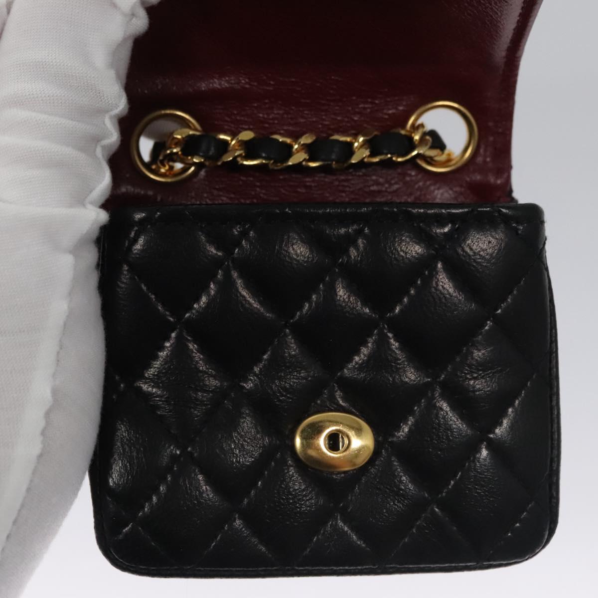 CHANEL Mini Mini Matelasse Chain Pouch Lamb Skin Black Gold CC yk17097A