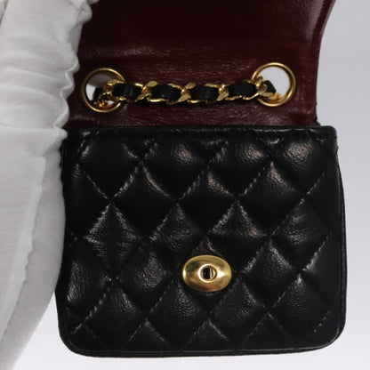 CHANEL Mini Mini Matelasse Chain Pouch Lamb Skin Black Gold CC yk17097A