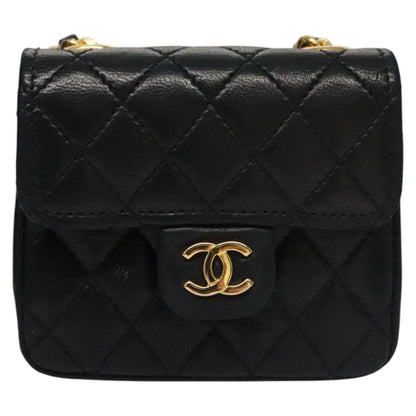 CHANEL Mini Mini Matelasse Chain Pouch Lamb Skin Black Gold CC yk17097A