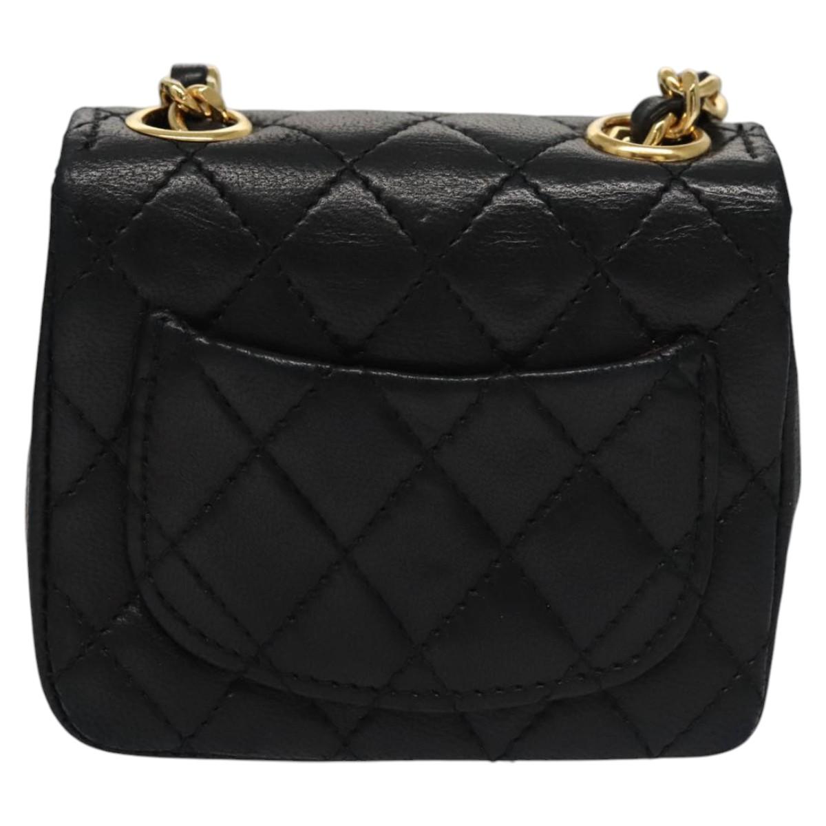 CHANEL Mini Mini Matelasse Chain Pouch Lamb Skin Black Gold CC yk17097A