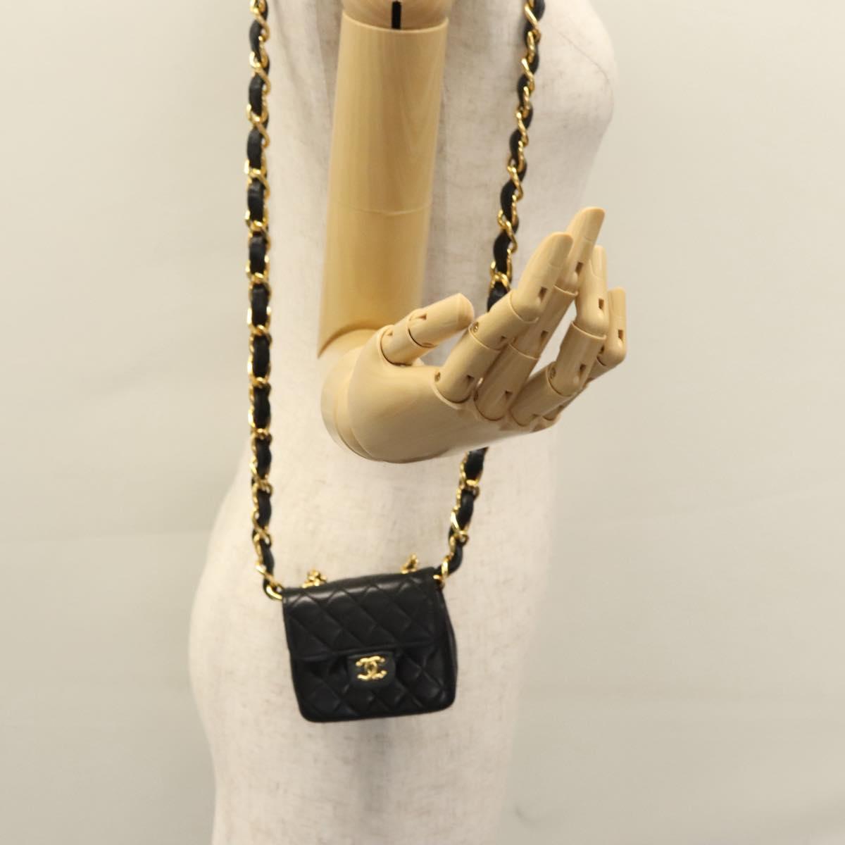 CHANEL Mini Mini Matelasse Chain Pouch Lamb Skin Black Gold CC yk17097A