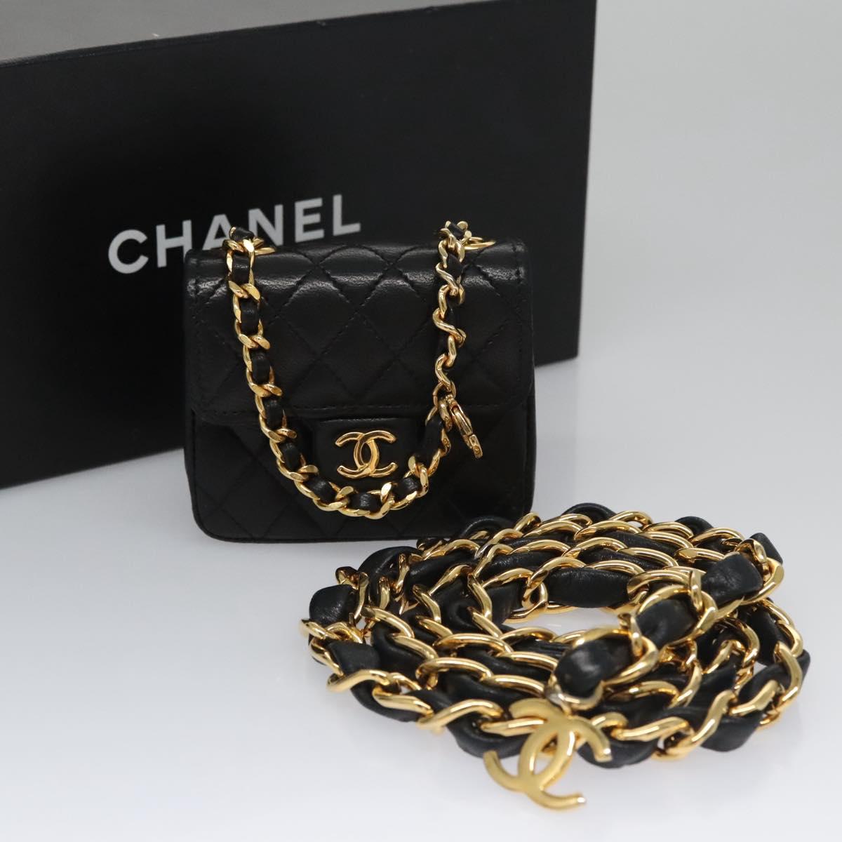 CHANEL Mini Mini Matelasse Chain Pouch Lamb Skin Black Gold CC yk17097A