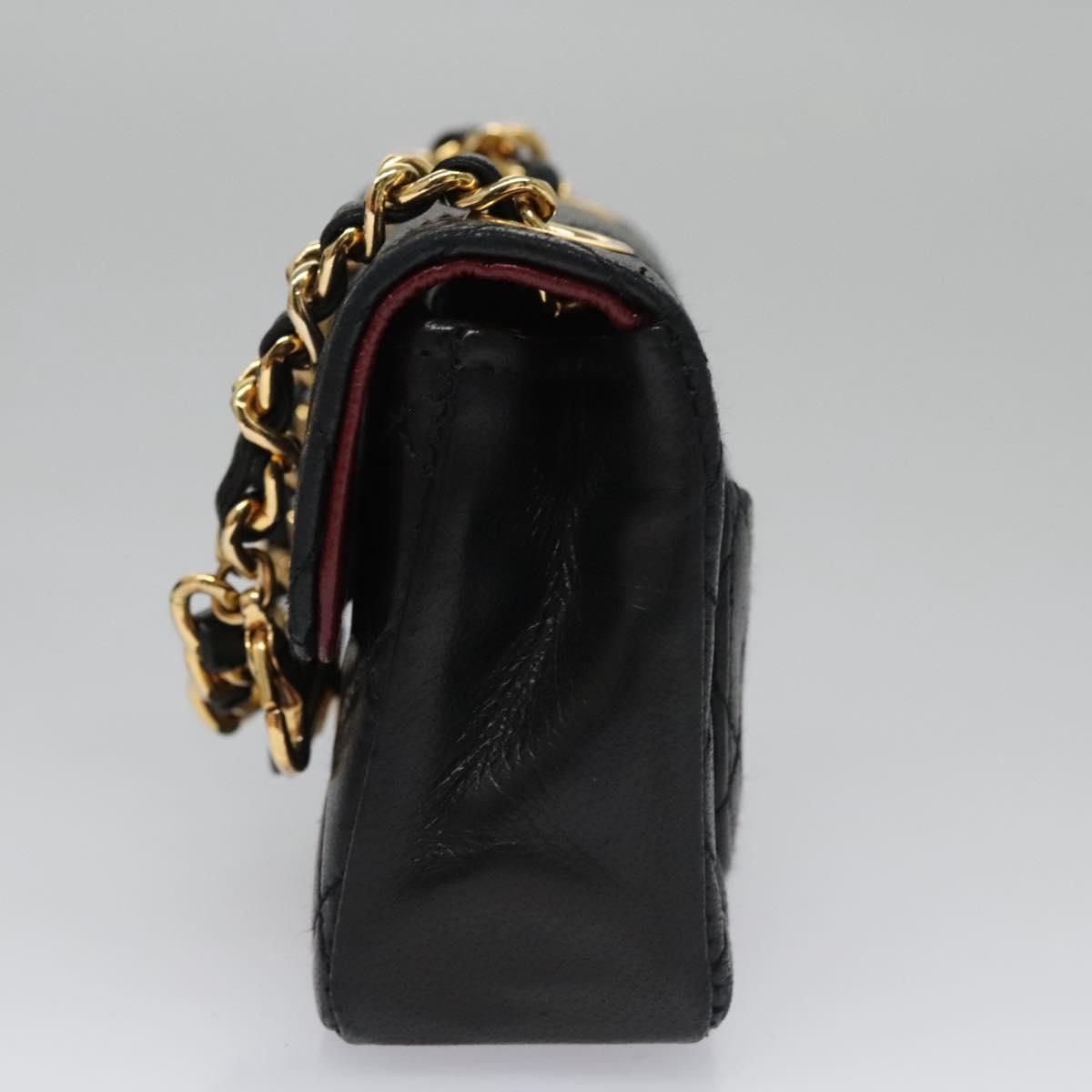 CHANEL Mini Mini Matelasse Chain Pouch Lamb Skin Black Gold CC yk17097A