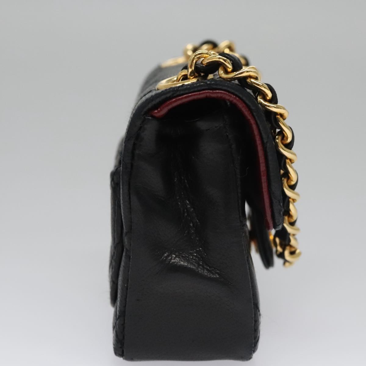 CHANEL Mini Mini Matelasse Chain Pouch Lamb Skin Black Gold CC yk17097A