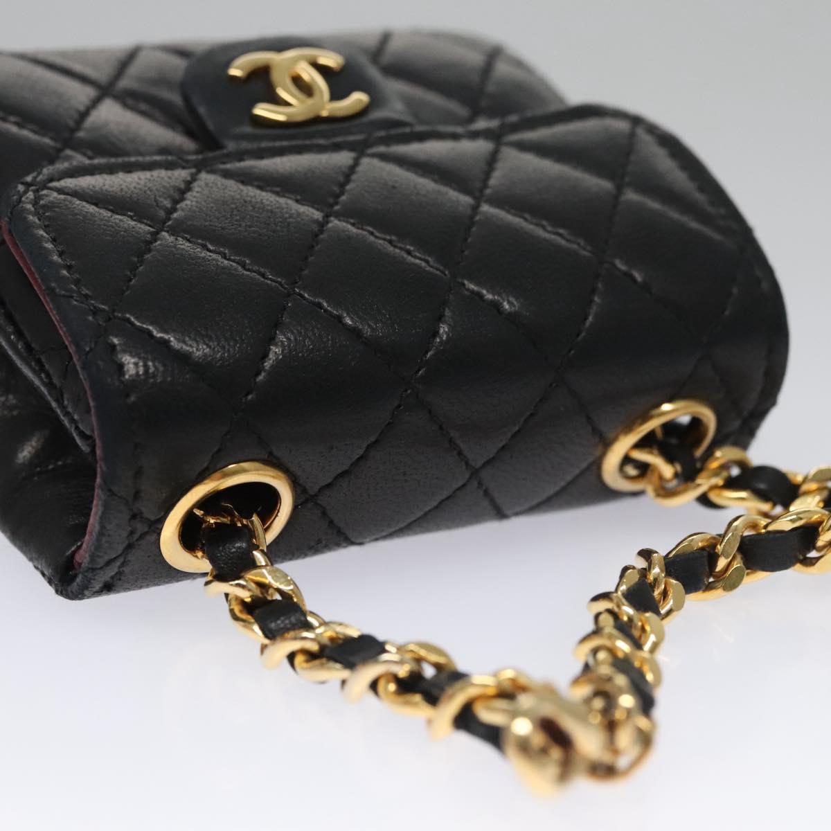 CHANEL Mini Mini Matelasse Chain Pouch Lamb Skin Black Gold CC yk17097A